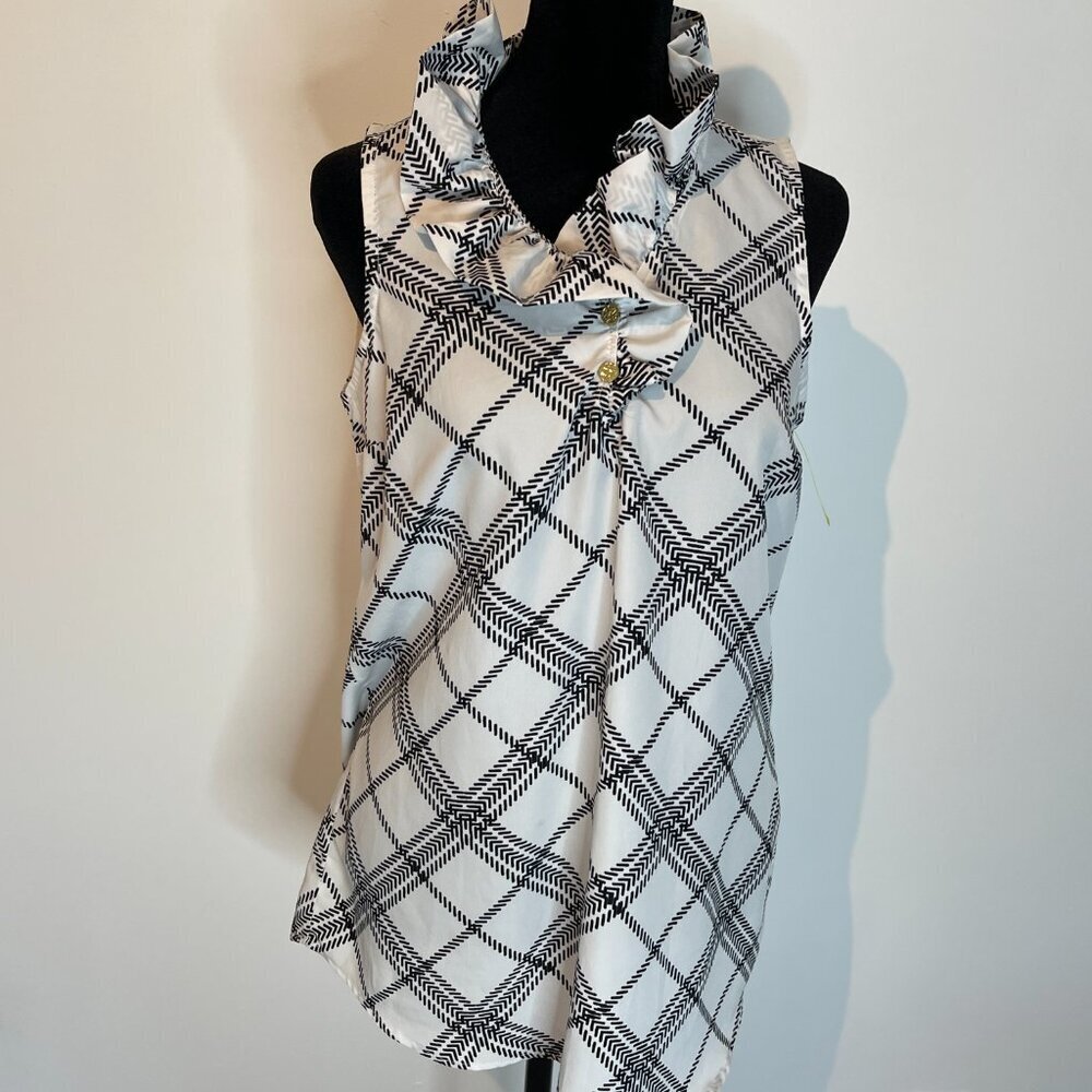 Mudpie Black & White Sleeveless Blouse size Small
